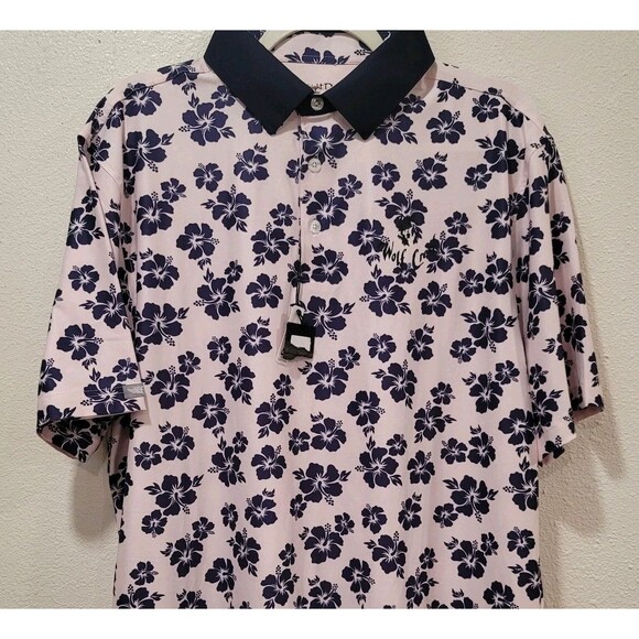 Straight Down Other - Straight Down Polo Mens XL Golf Performance Hibiscus Pink Blue Stretch NWT NEW